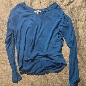 Red Haute Vibrant Blue Long Sleeve V-Neck Top high low